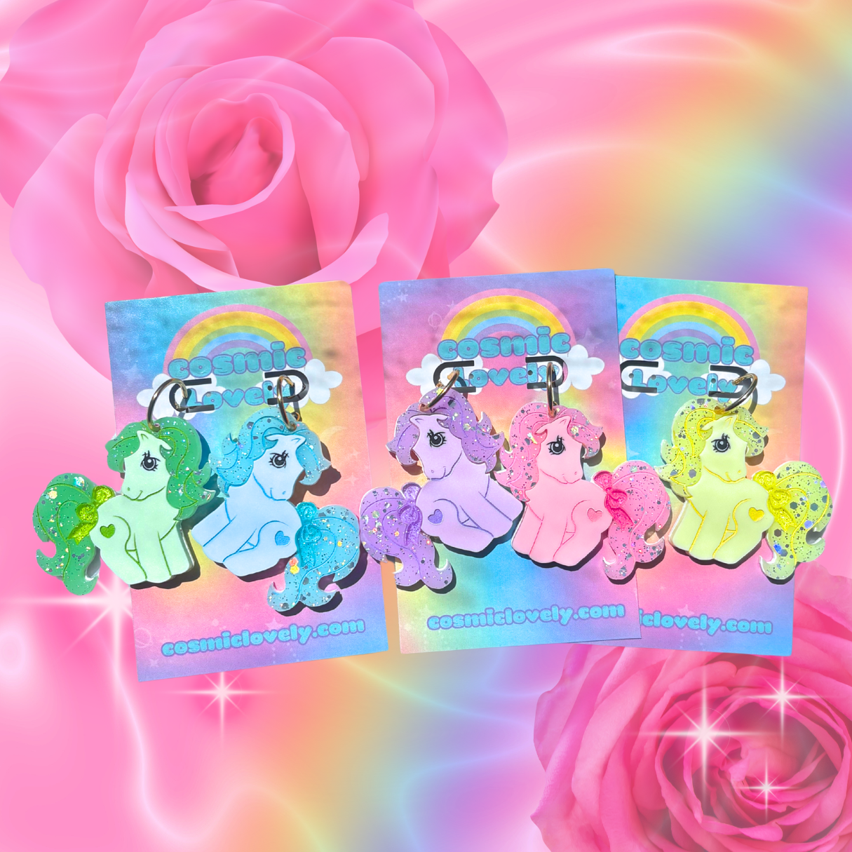 Pastel Rainbow Confetti Cutie Pony Earrings