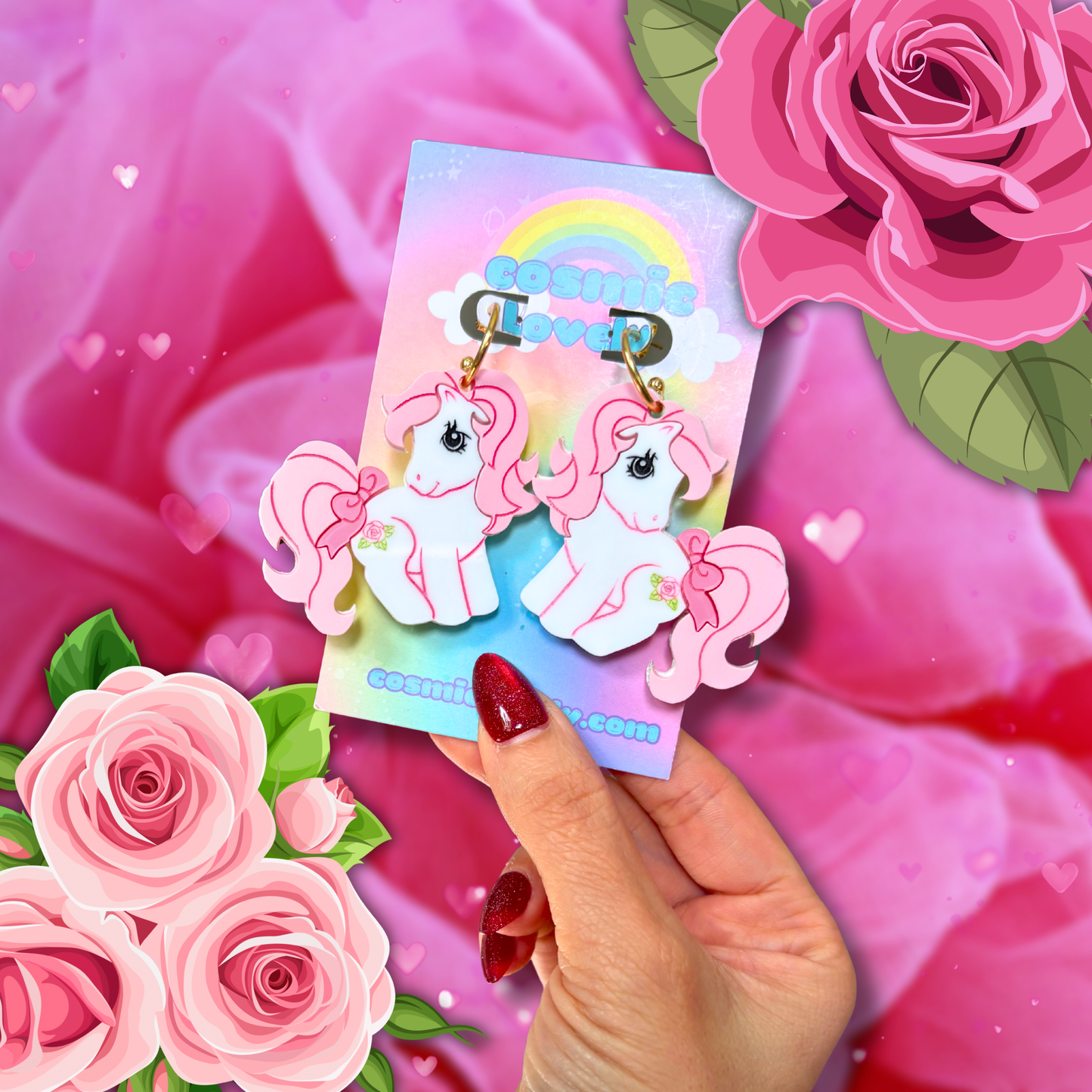 Pink Rose Pony Acrylic Earrings