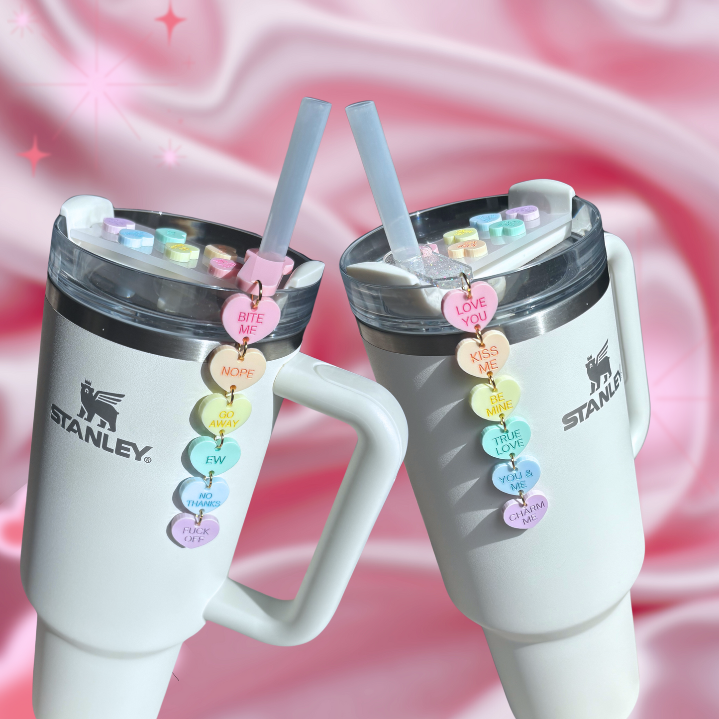 Valentines Love Day Candy Hearts Tumbler Cup Straw Charms 40oz | 30oz | 20 oz | 14oz Tumbler Cup Accessories | 40oz Tumbler Accessories