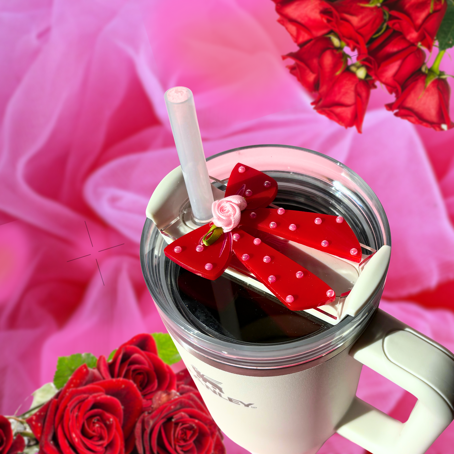 Coquette Quilted Red Pearl Bow Tumbler H2.0 Cup Topper 40oz | 30oz | 20 oz | Tumbler Cup Accessories