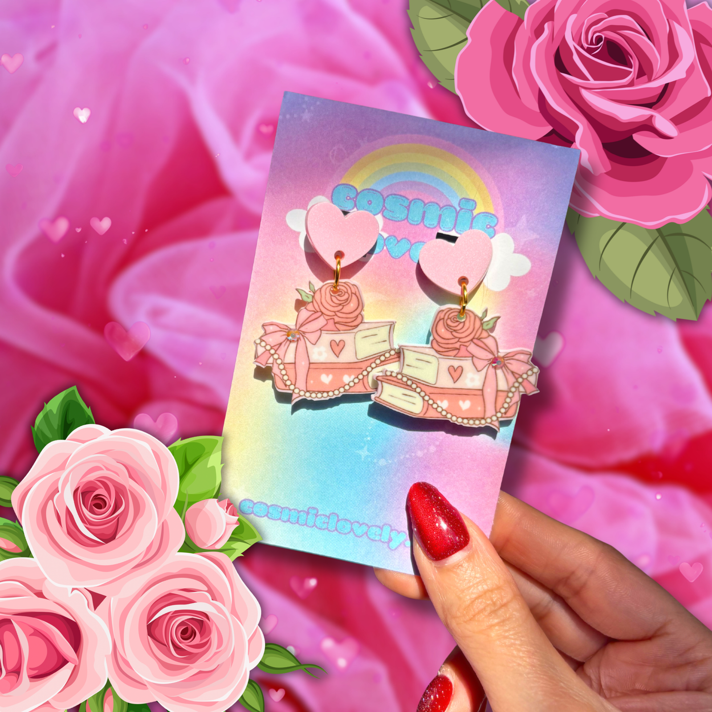 Valentines Day Coquette Book Lover Pearls Earrings