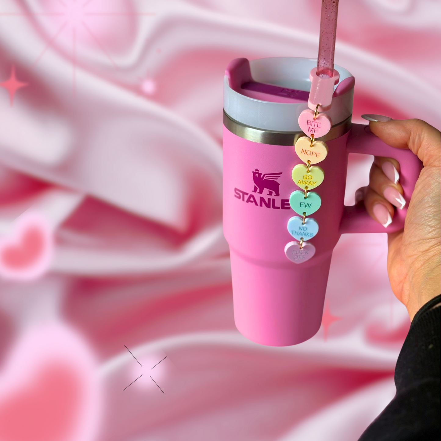 Anti-Valentines Love Day Candy Hearts Tumbler Cup Straw Charms 40oz | 30oz | 20 oz | 14oz Tumbler Cup Accessories | 40oz Tumbler Accessories