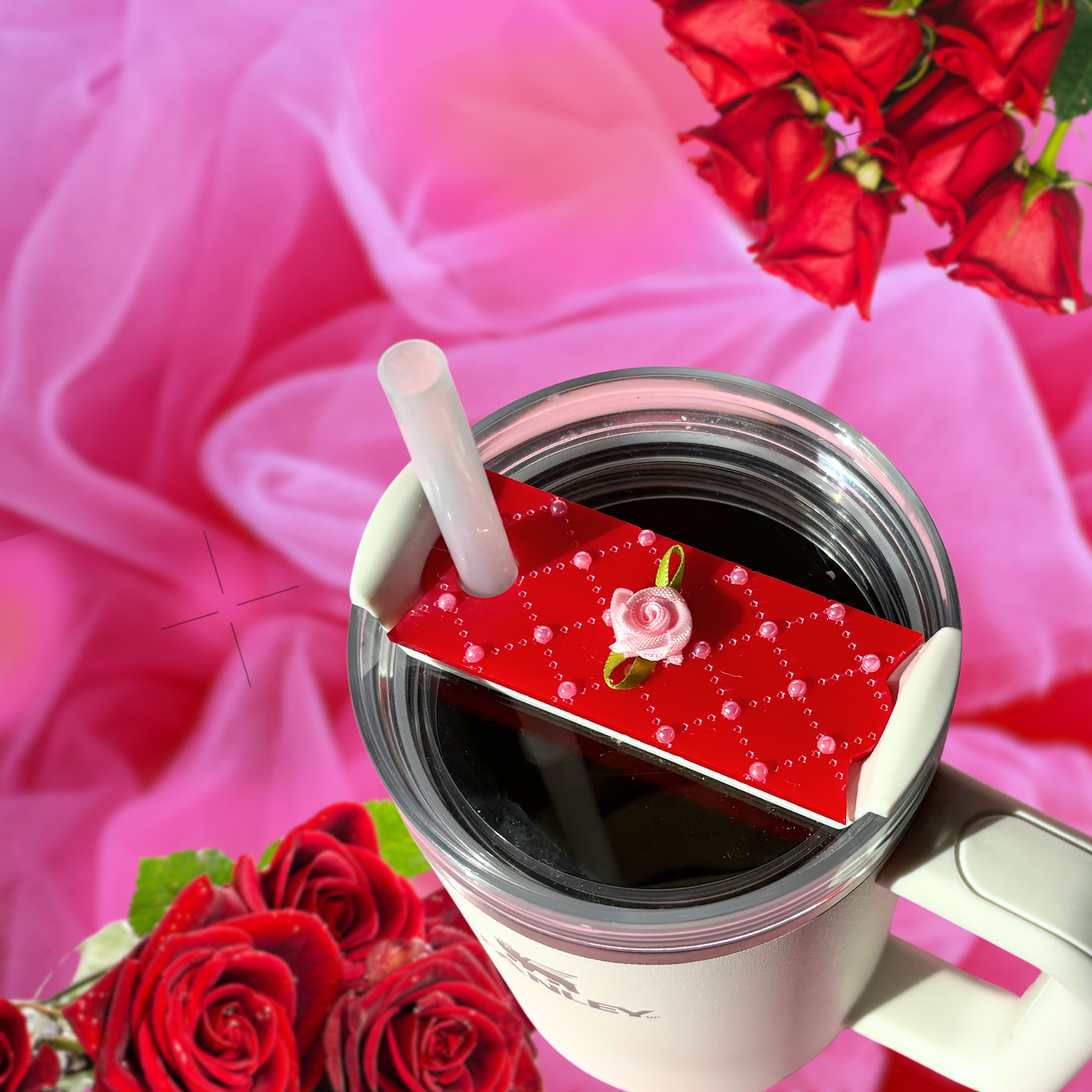 Coquette Quilted Red Pearl Bow Tumbler H2.0 Cup Topper 40oz | 30oz | 20 oz | Tumbler Cup Accessories