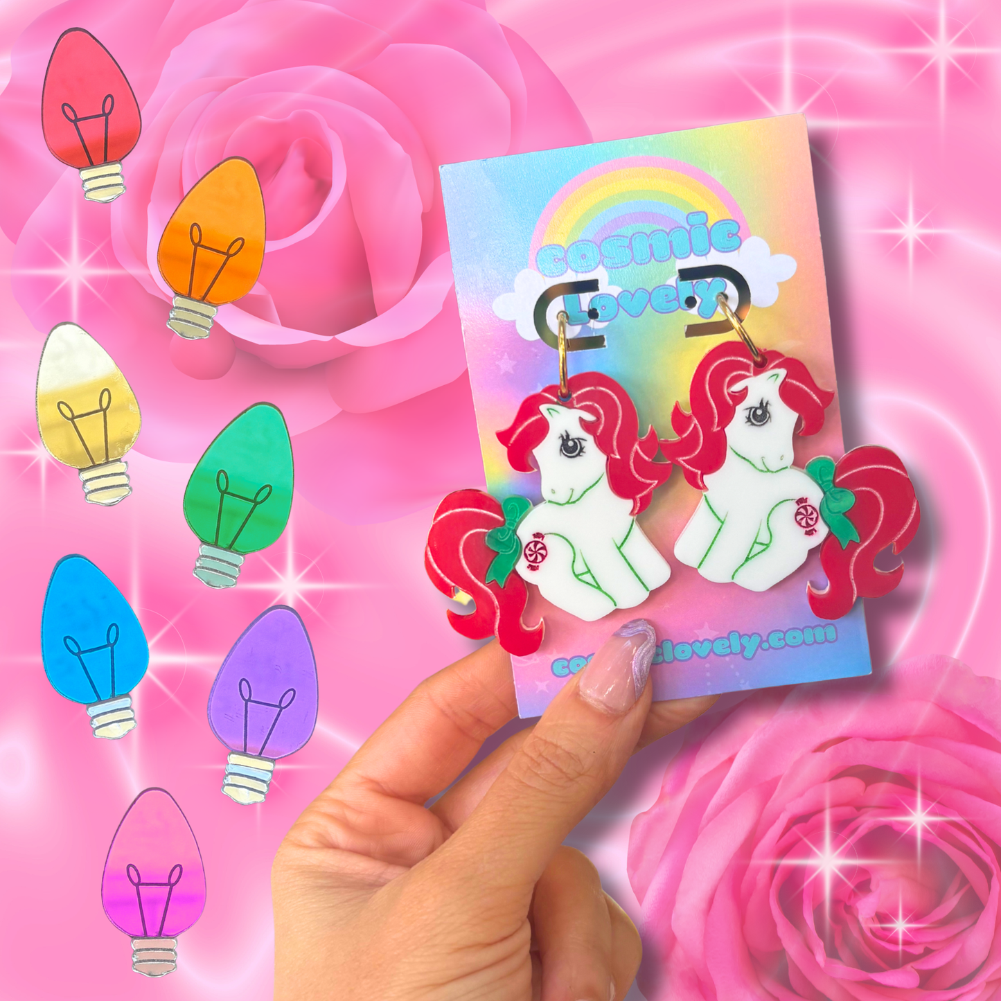 Jolly Peppermint Christmas Pony Acrylic Earrings