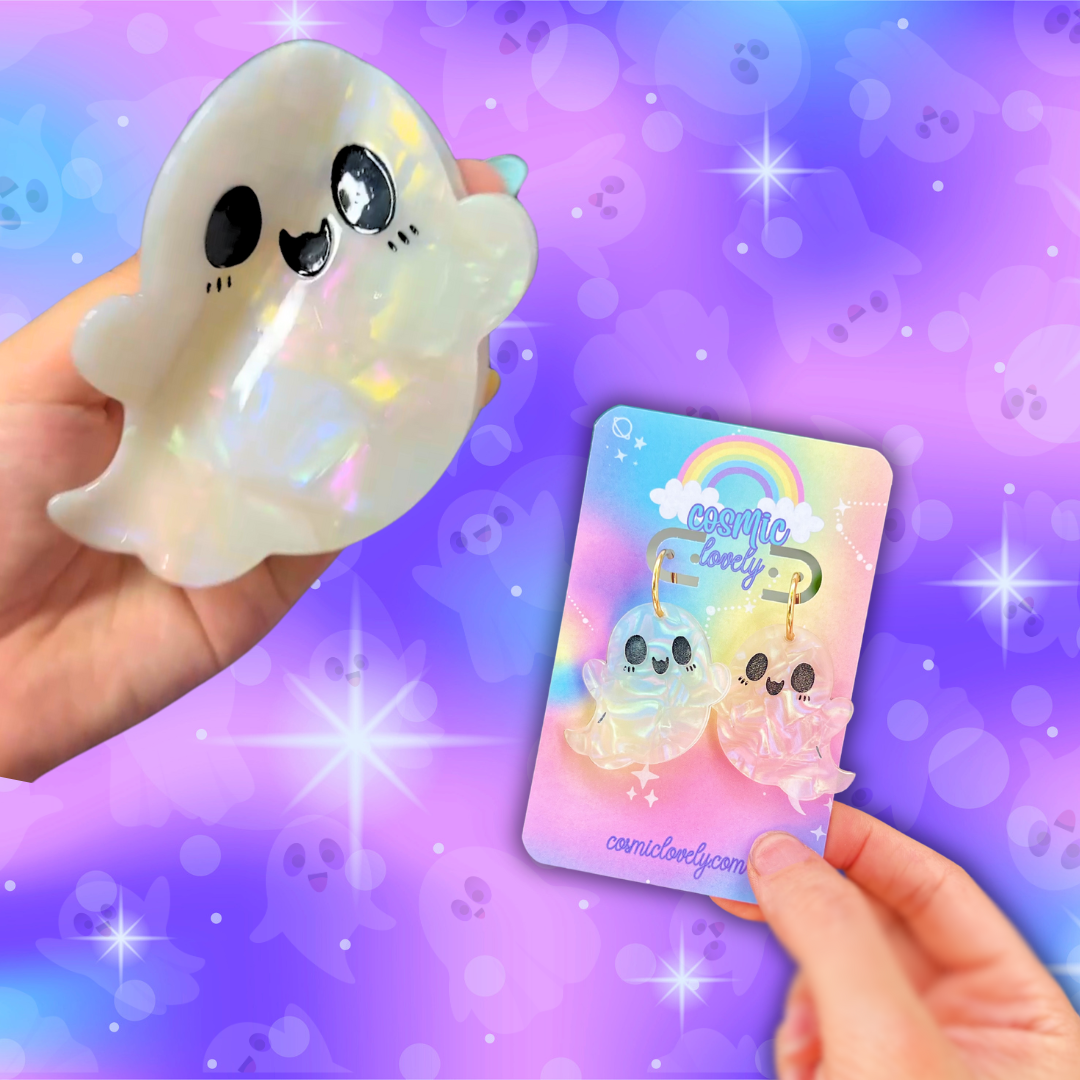 IRIDESCENT CUTIE GHOST HAIR CLAW - READY TO SHIP