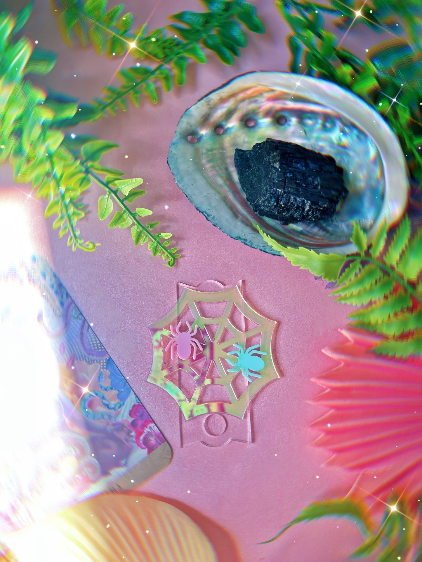 Kawaii Halloween Iridescent Spider Web Stanley H2.0 Cup Topper 40oz