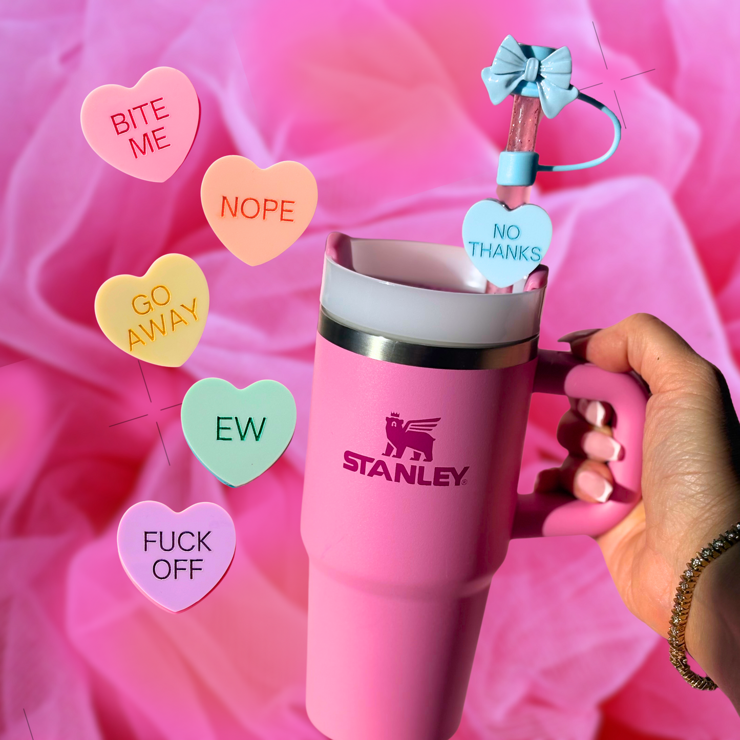 Anti-Valentines Love Day Candy Hearts Tumbler Straw Toppers