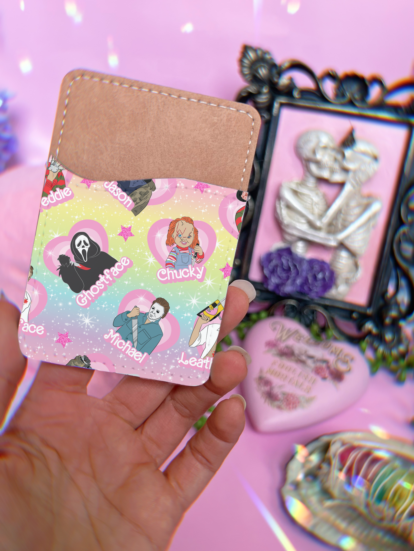 Pastel Rainbow Slashers Leather Phone Card Holder