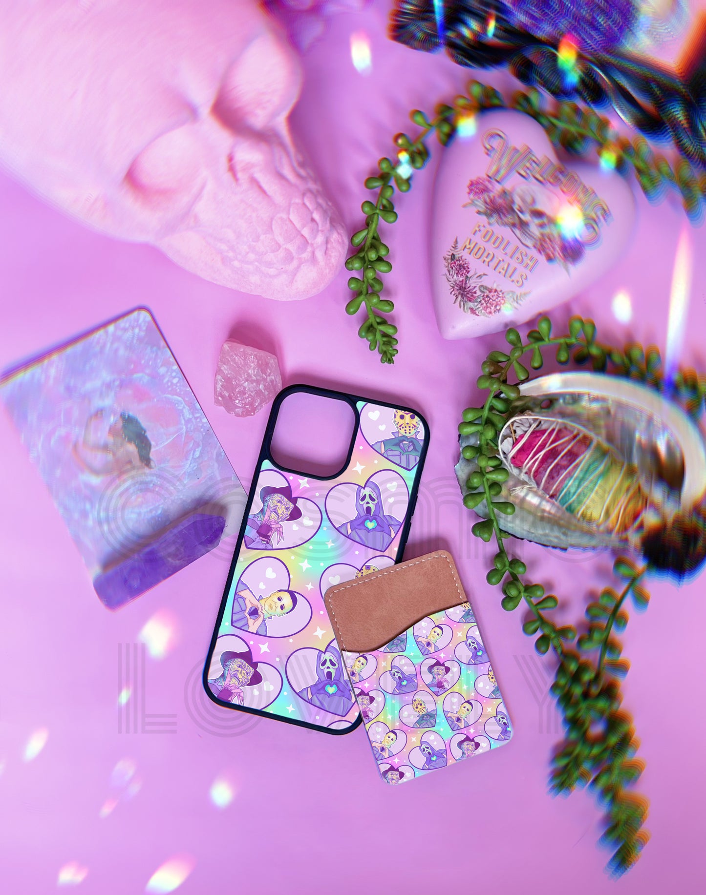 Pastel Spooky Dudes Leather Phone Card Holder