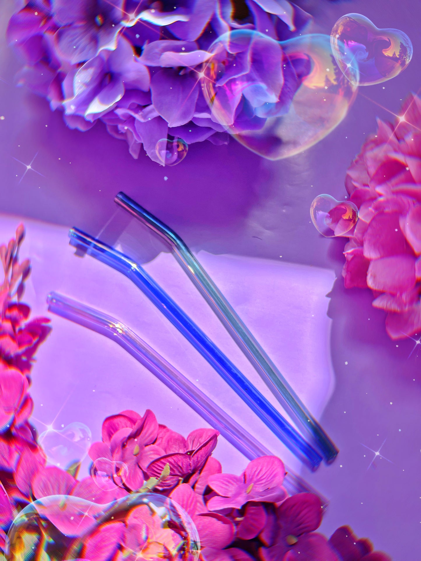 PINK, GREEN OR LIGHT BLUE IRIDESCENT Glass Straw UPGRADE