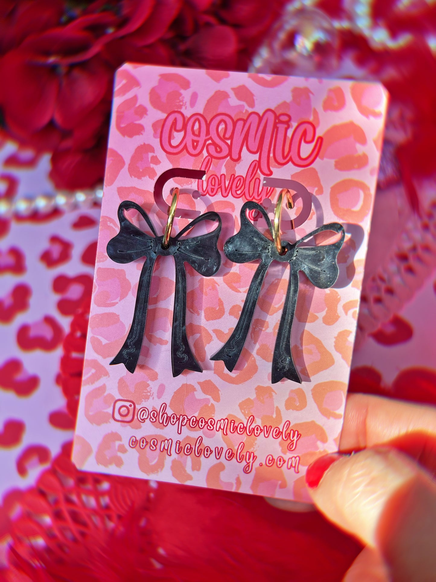 Black Pearl Coquette Bow Earrings