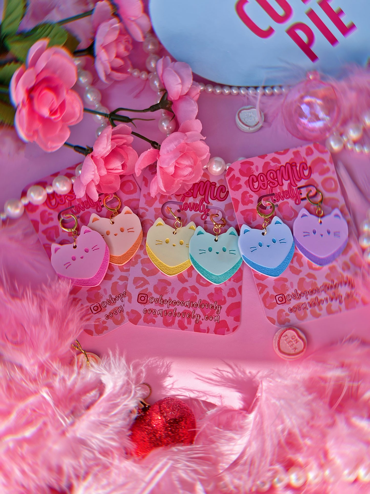 ** SINGLES ** Candy Heart Kitty Earrings