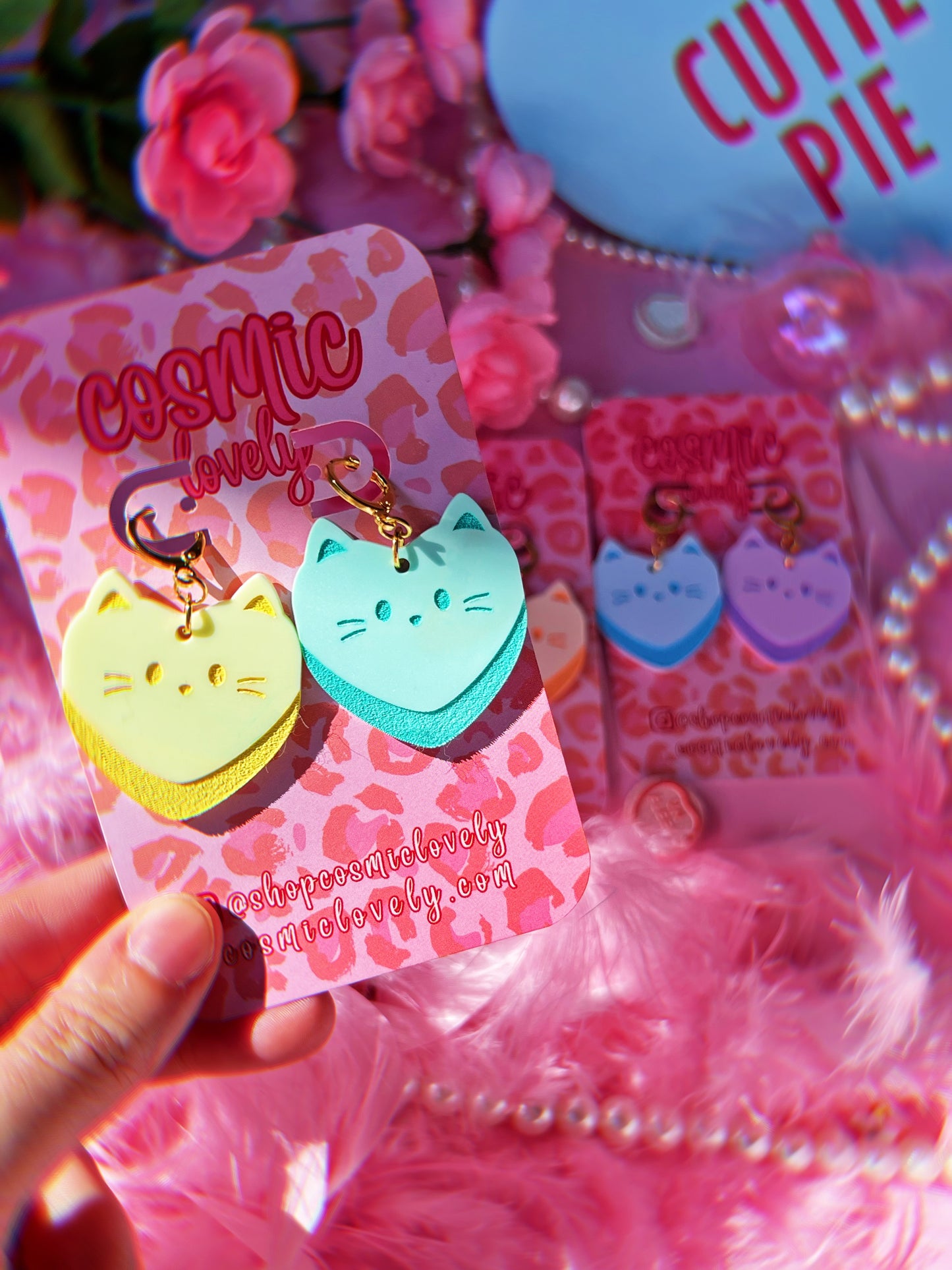 ** SINGLES ** Candy Heart Kitty Earrings