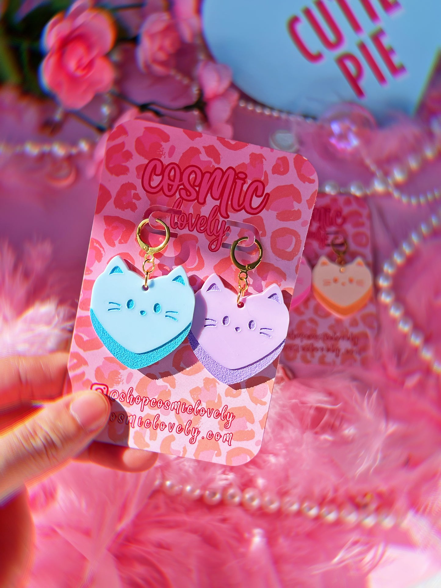 ** SINGLES ** Candy Heart Kitty Earrings