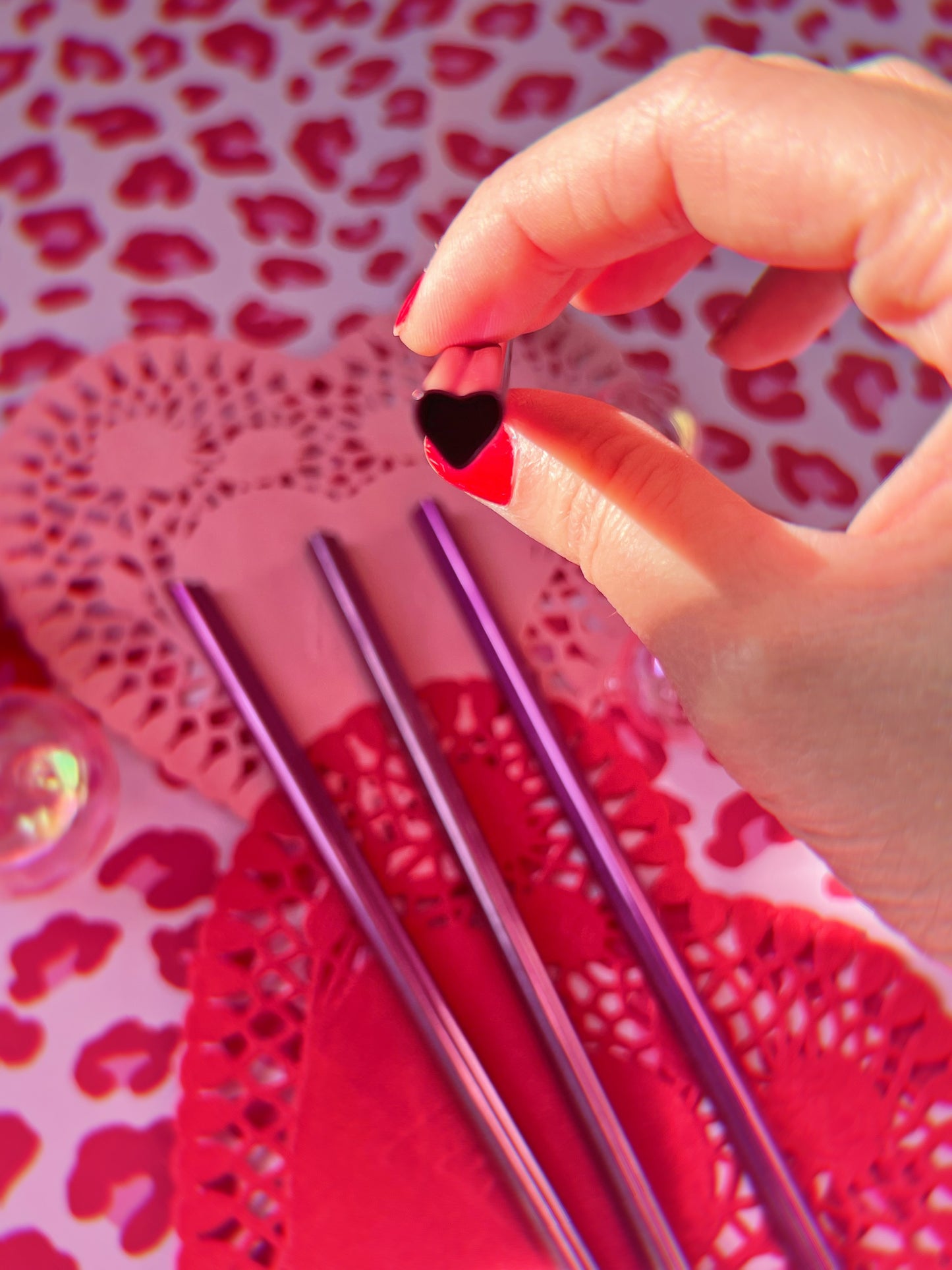 Metallic Pink Heart Straw UPGRADE