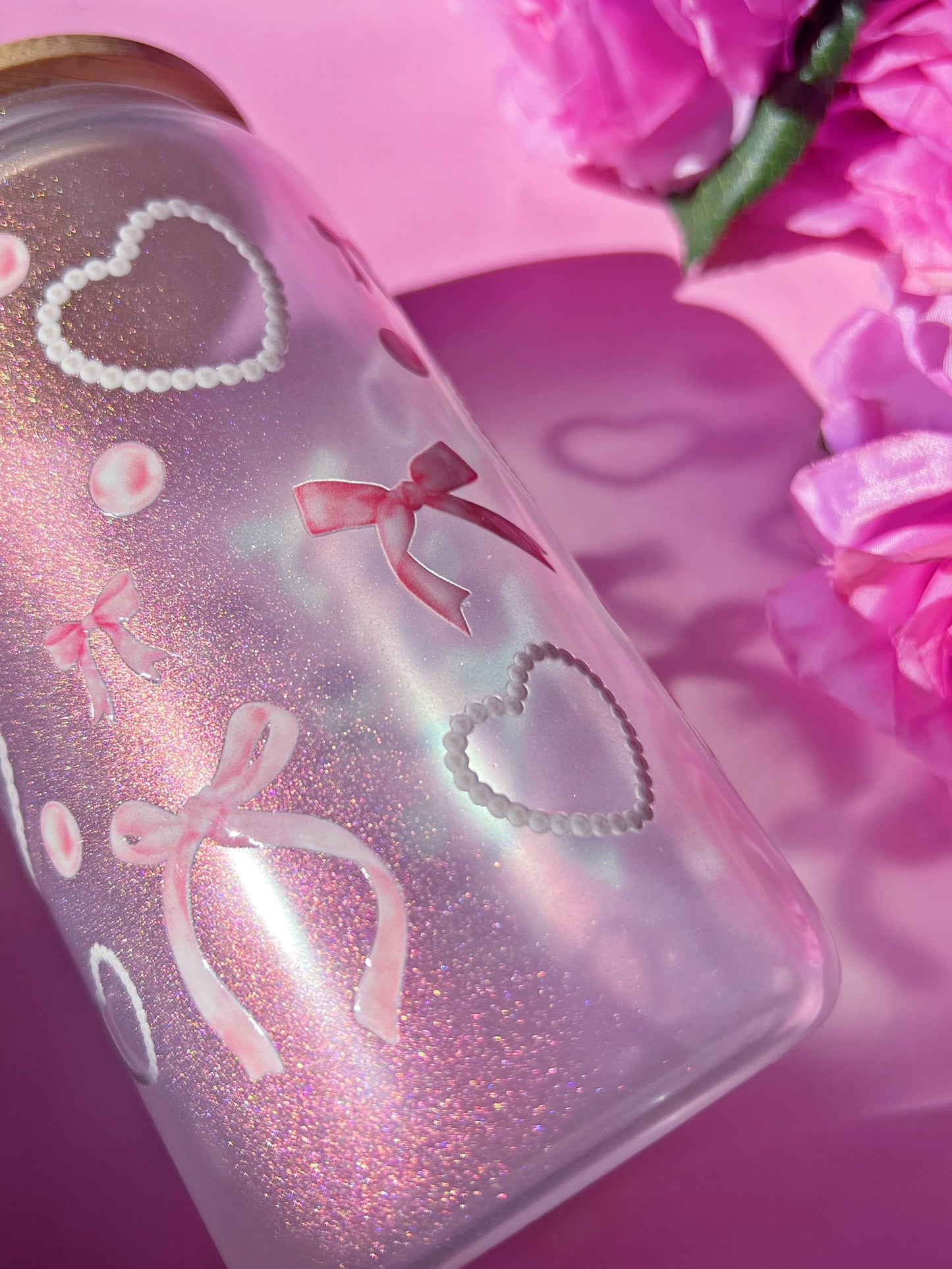 Shimmer Glitter Soft Girl Coquette Bow 16oz Cup