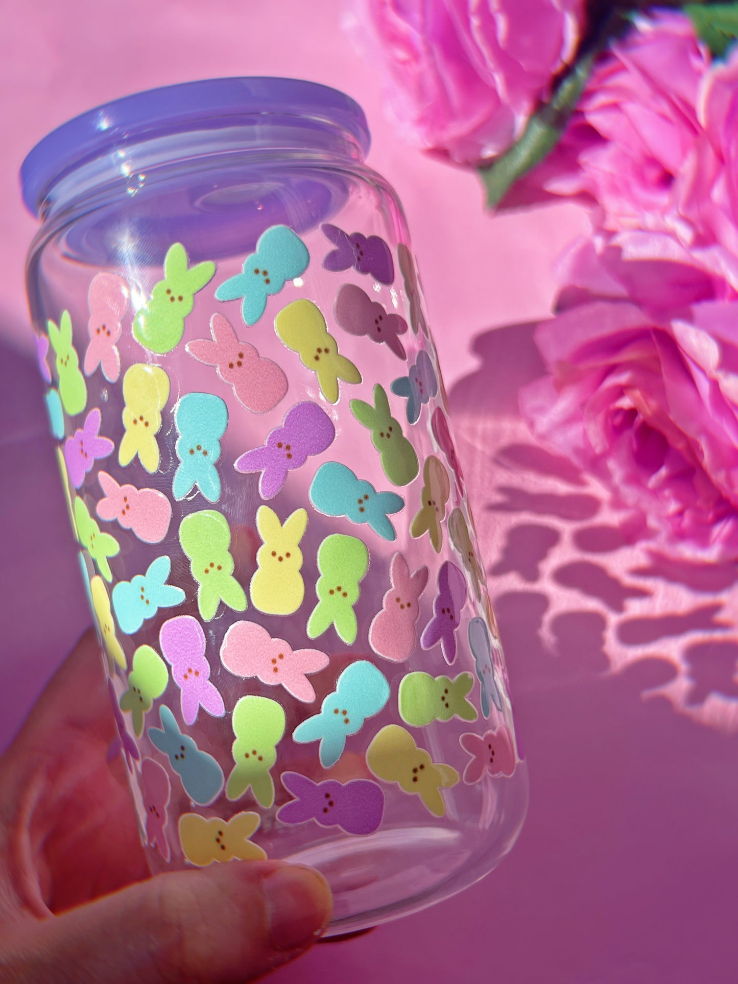 Pastel Spring Marshmallow Bunny Glass Cup 16oz