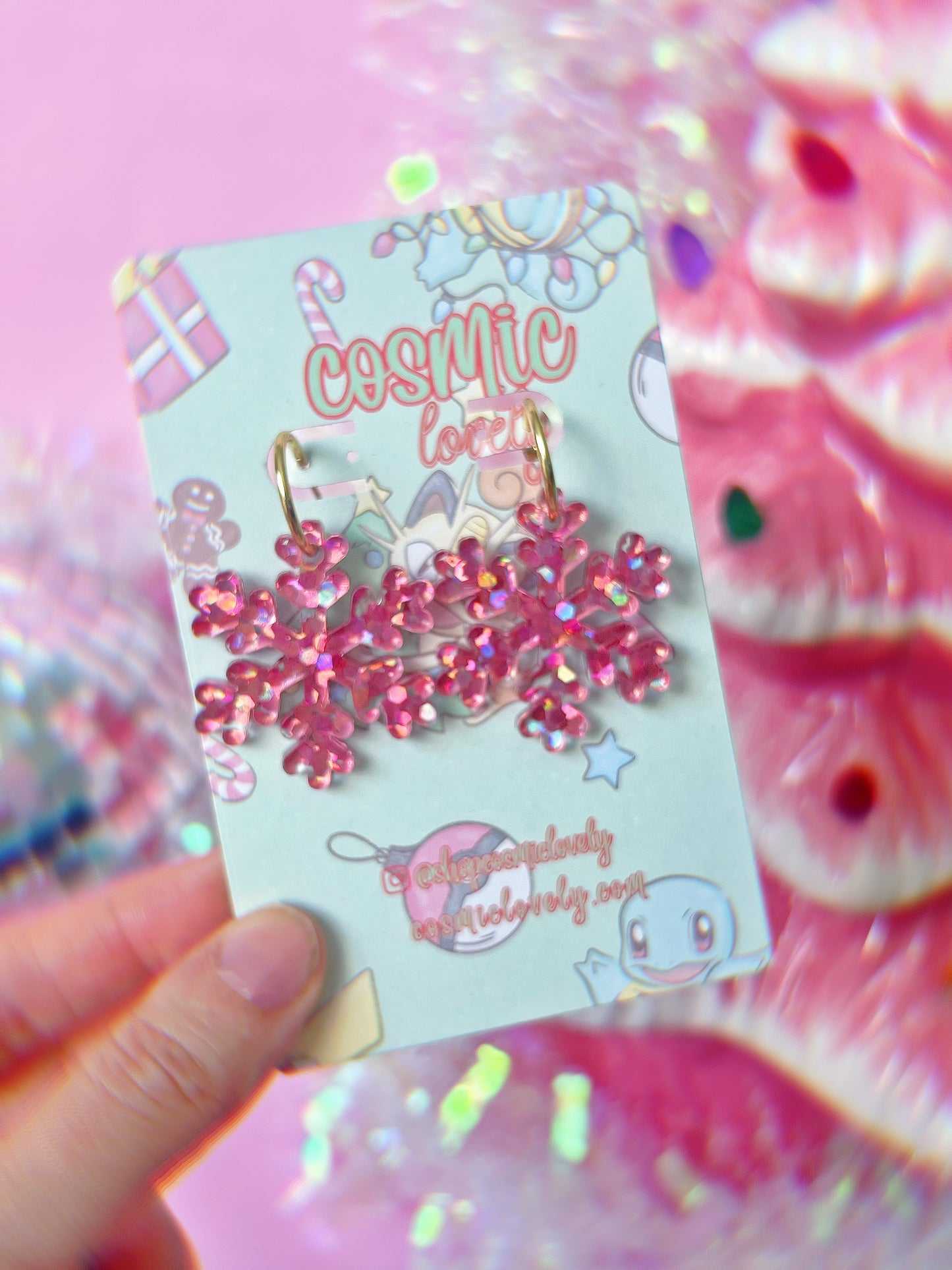 Pink Winter Snowflake Earrings