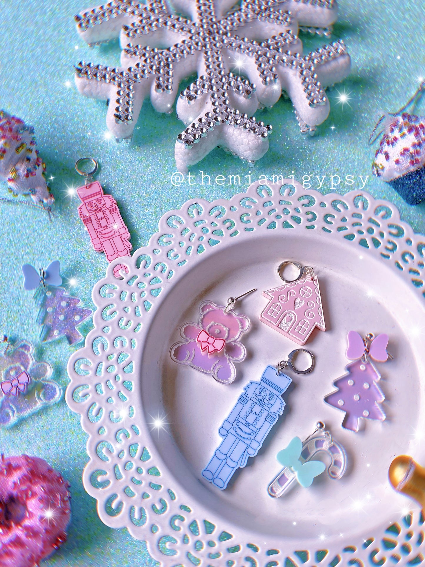 Iridescent Christmas Teddy Bear Earrings