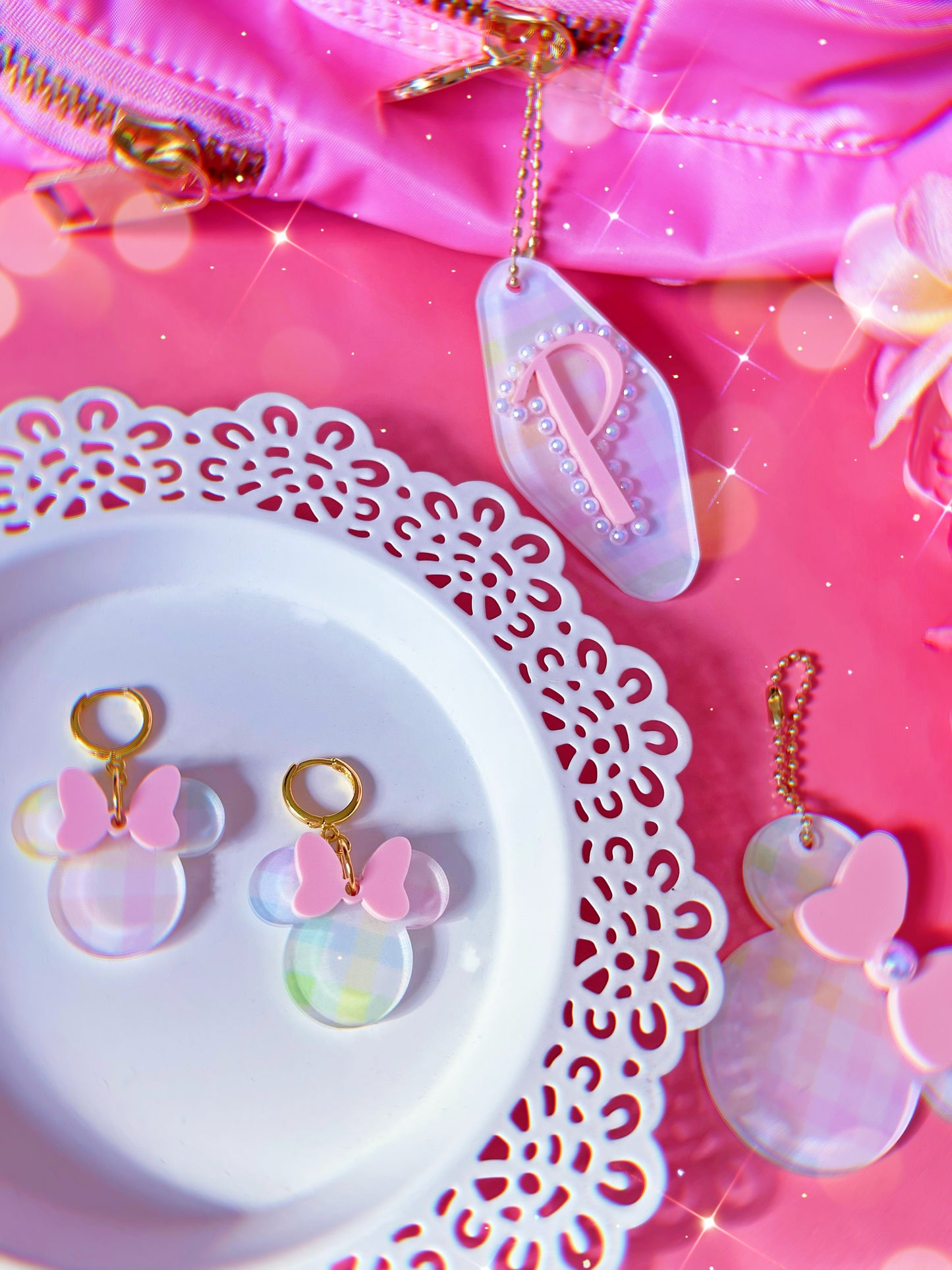 Pastel Rainbow Gingham Mousey Earrings