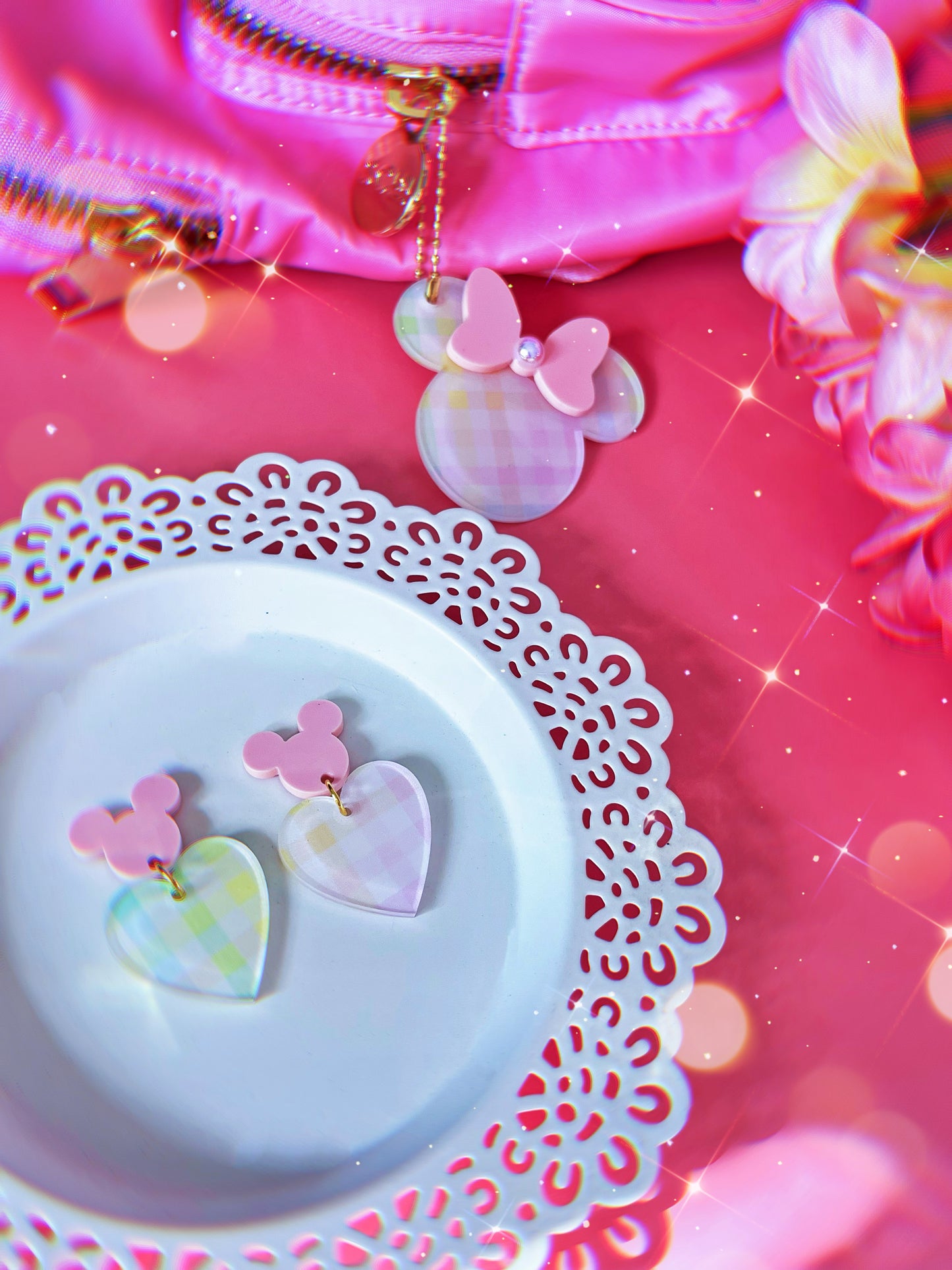 Pastel Rainbow Gingham Mousey Earrings