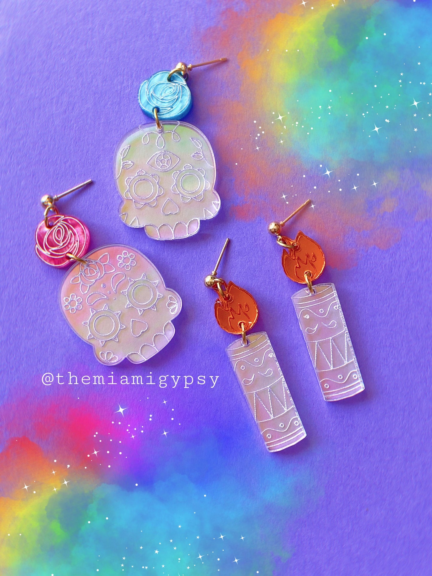 Iridescent Sugar Skull Earrings
