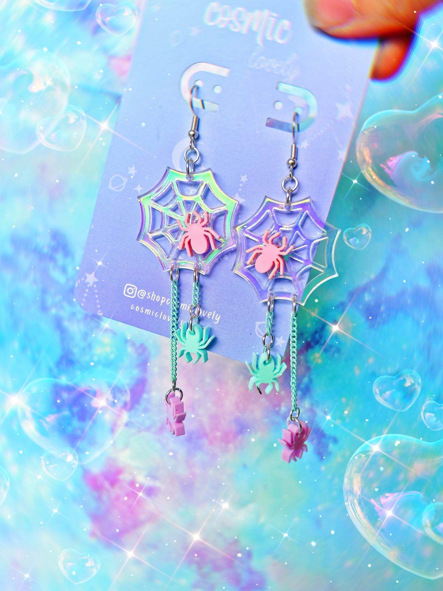 Iridescent Kawaii Spider Web Earrings
