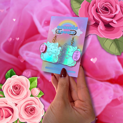 Iridescent Valentines Day love Maneki Neko Cat Earrings