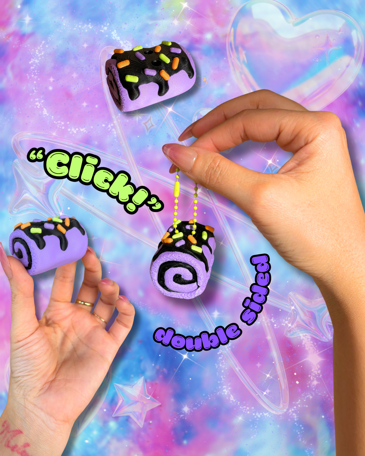 Spooky Halloween Sweet Treat Kawaii Purple Cake Roll Fidget Clicker : Satisfying Fidget Toys