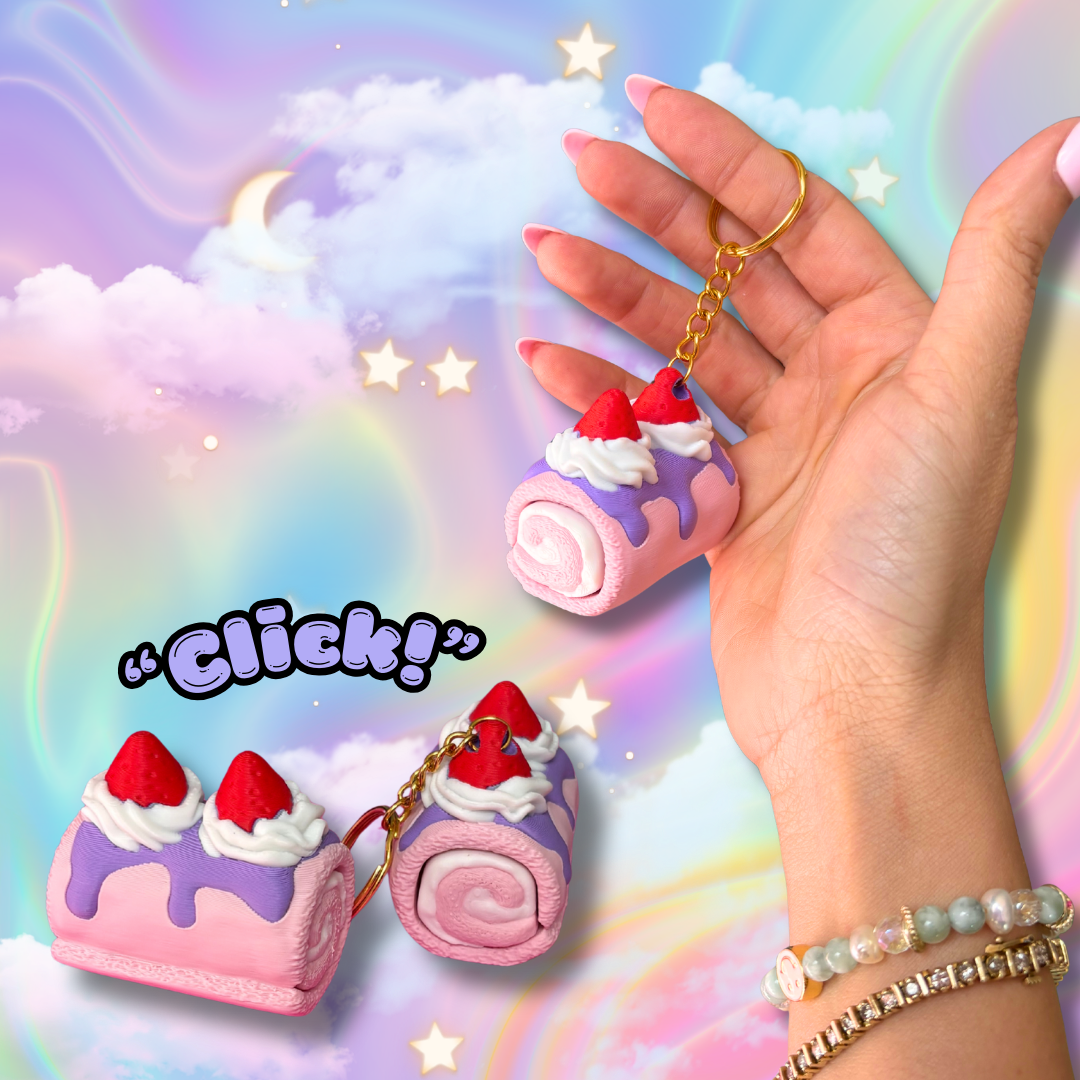 Sweet Treat Kawaii Strawberry Cake Roll Fidget Clicker : Satisfying Fidget Toys