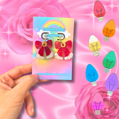 Santa Christmas Bow Acrylic Earrings