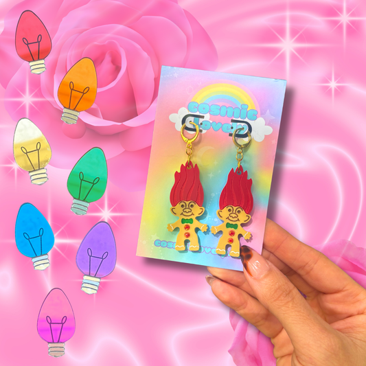 Jolly Gingerbread Holiday Christmas Troll Earrings