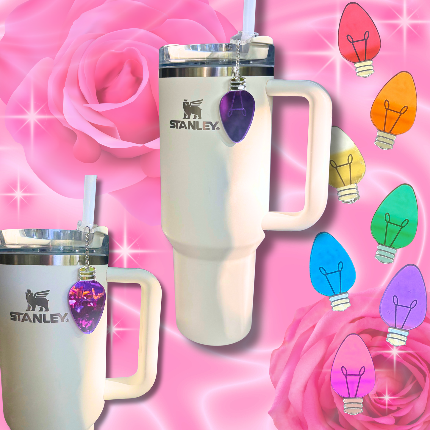 Custom Christmas Lights Holiday Tumbler Cup Straw Topper