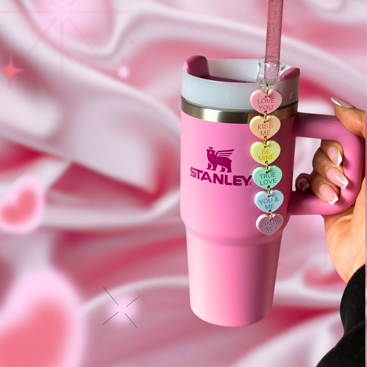 Valentines Love Day Candy Hearts Tumbler Cup Straw Charms 40oz | 30oz | 20 oz | 14oz Tumbler Cup Accessories | 40oz Tumbler Accessories