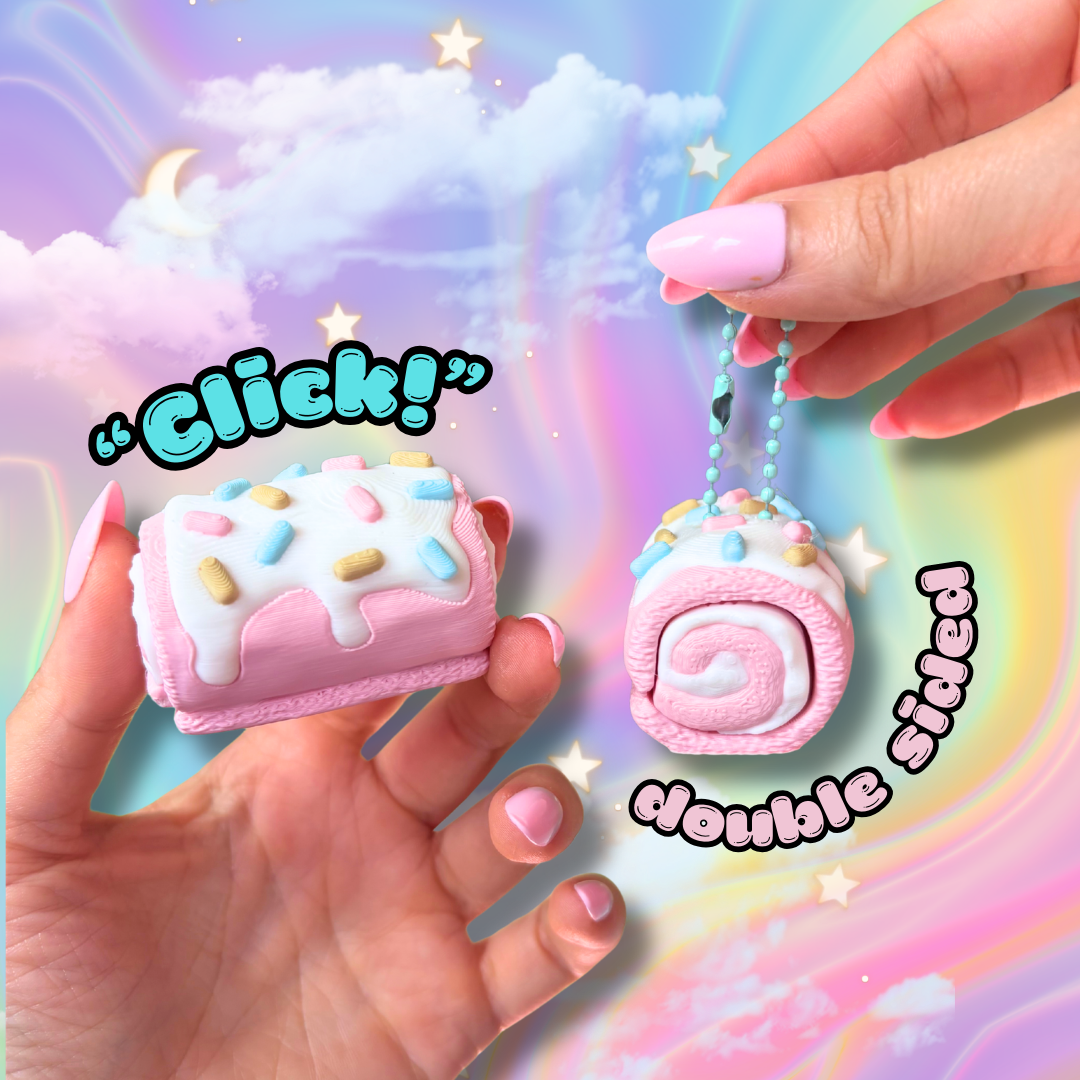 Sweet Treat Kawaii Strawberry Cake Roll Fidget Clicker : Satisfying Fidget Toys