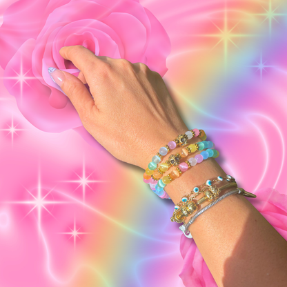 Rainbow Selenite Skull Bracelet | Selenite Halloween Jewelry