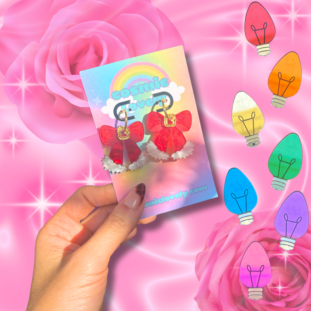 Santa Christmas Bow Acrylic Earrings