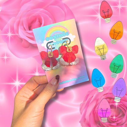 Santa Christmas Bow Acrylic Earrings