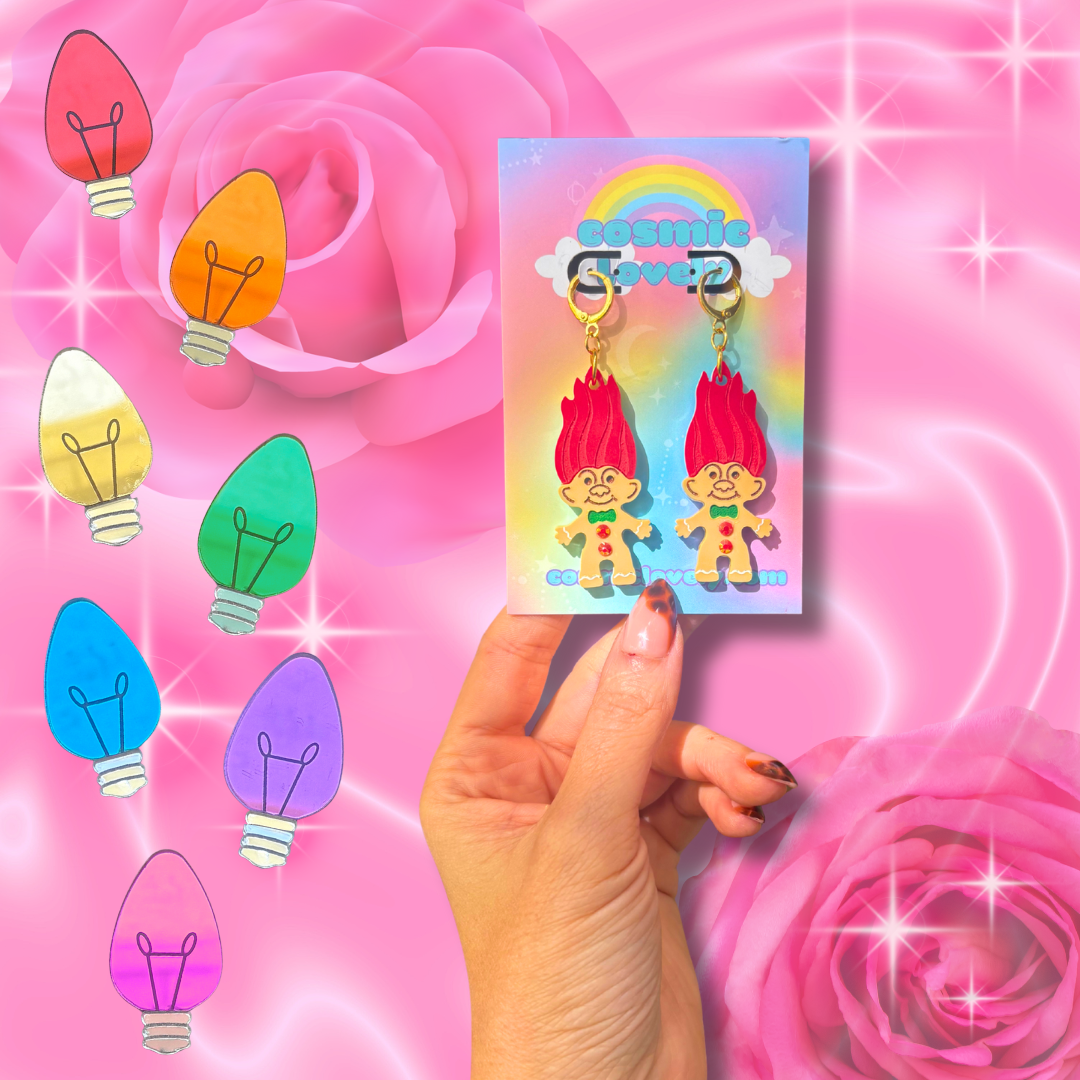 Jolly Gingerbread Holiday Christmas Troll Earrings