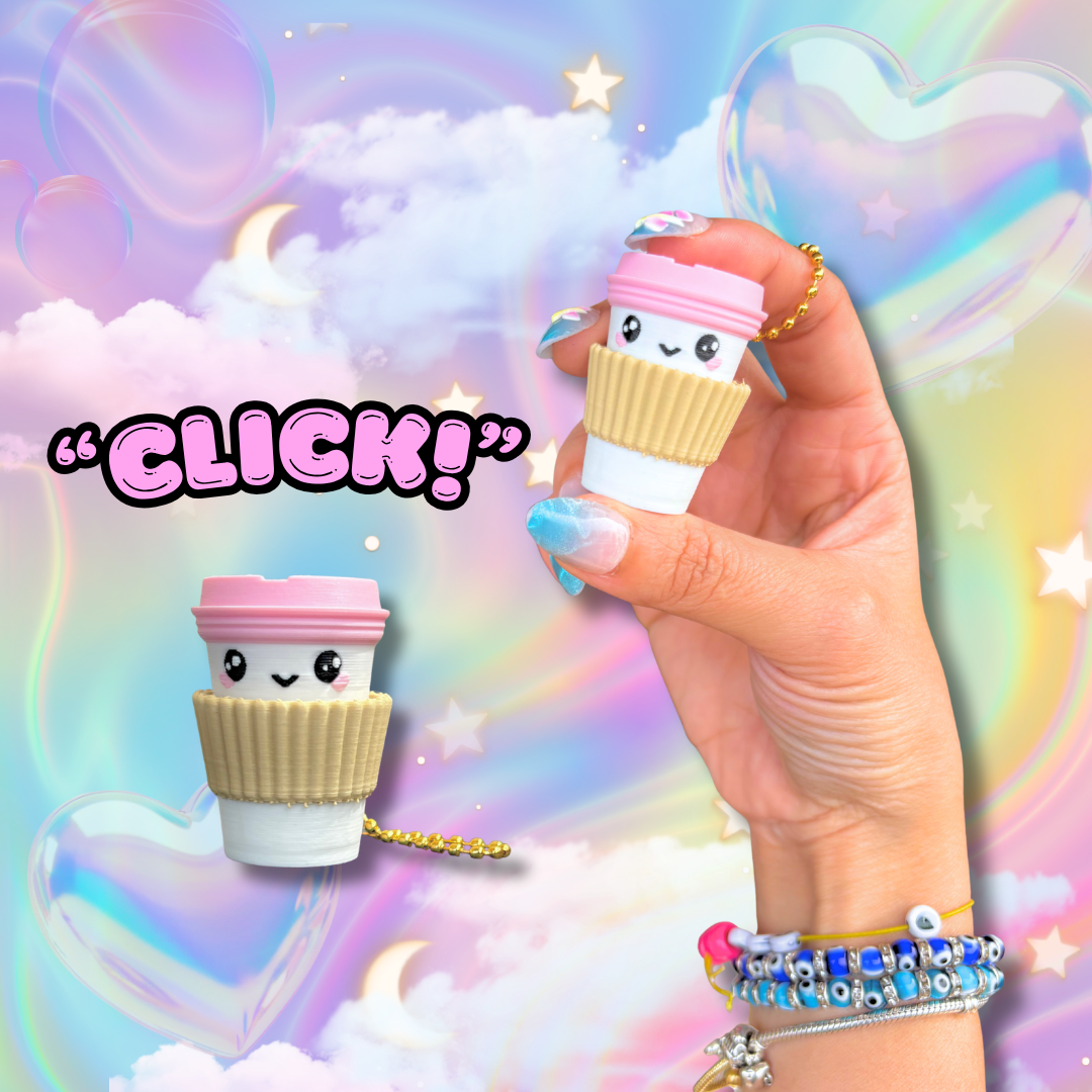 Kawaii Pink Coffee Cup Fidget Clicker: Anxiety Stress Relief Toy