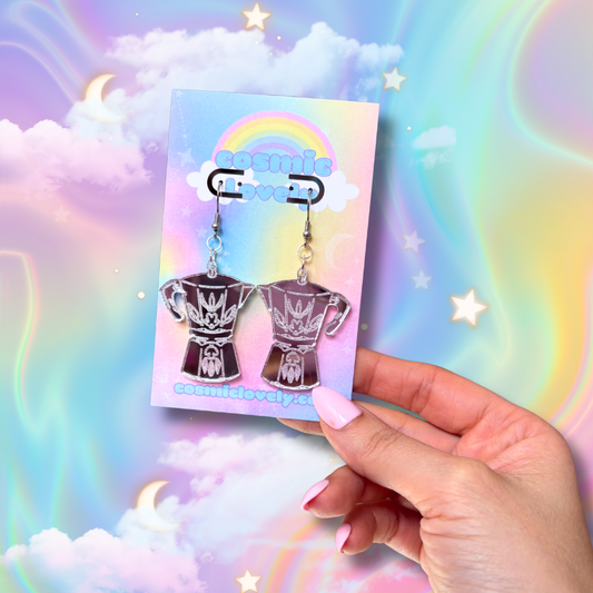 Silver Mirror Cafecito Moka Pot Coffee Earrings