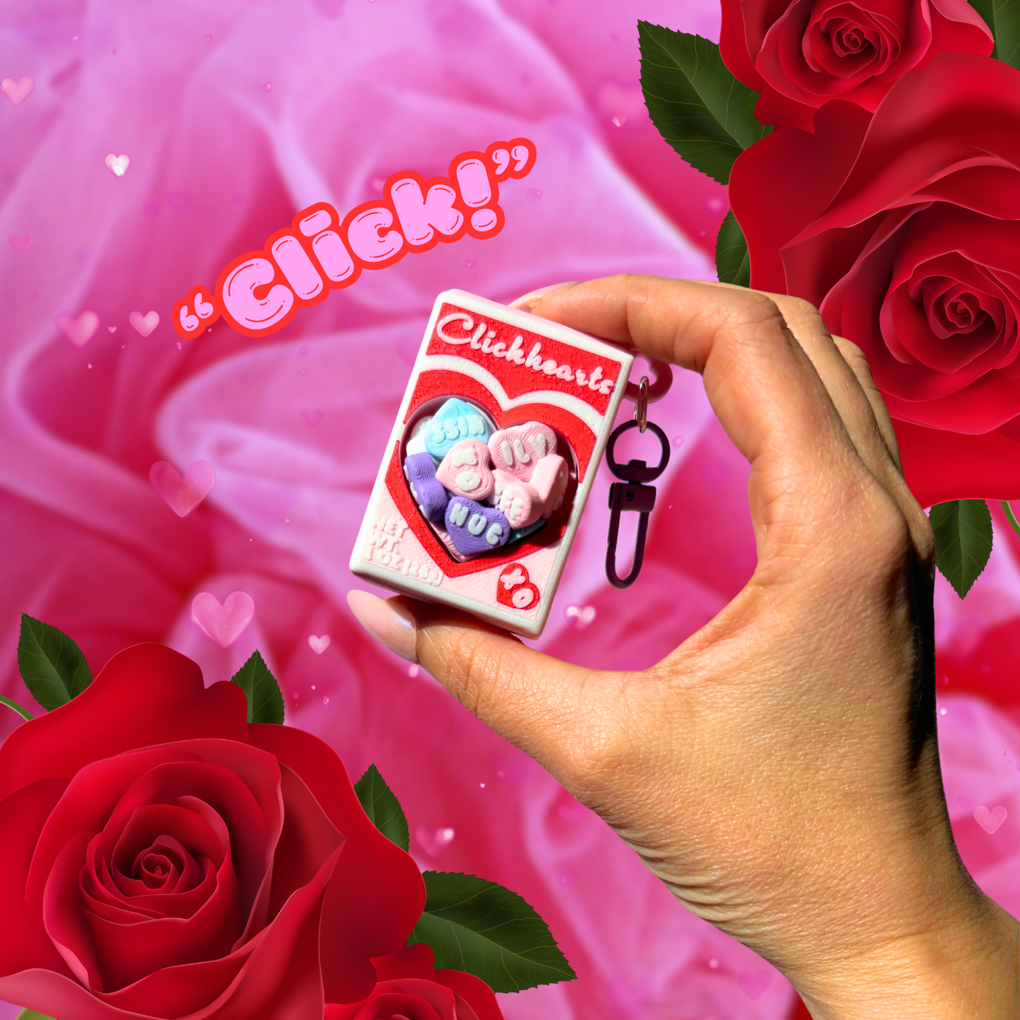 Valentine's Day Candy Hearts Fidget Clicker Keychain : Satisfying Fidget Toys Bag Charm