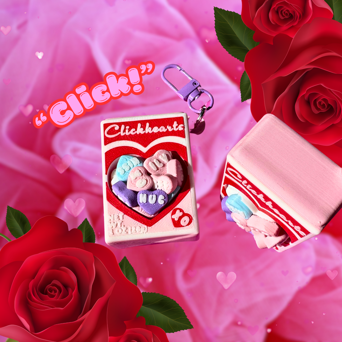 Valentine's Day Candy Hearts Fidget Clicker Keychain : Satisfying Fidget Toys Bag Charm