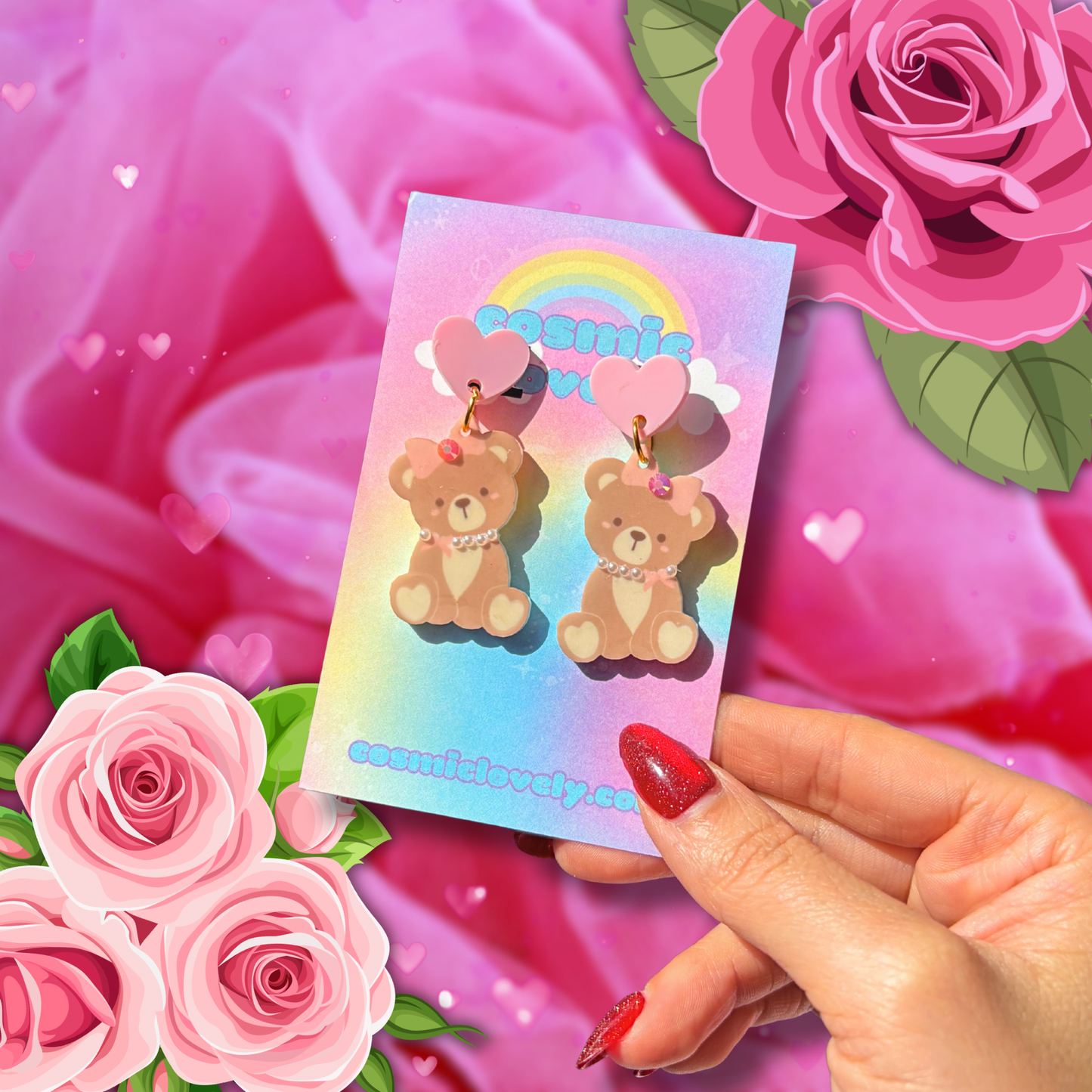 Valentines Day Coquette Teddy Bear Earrings