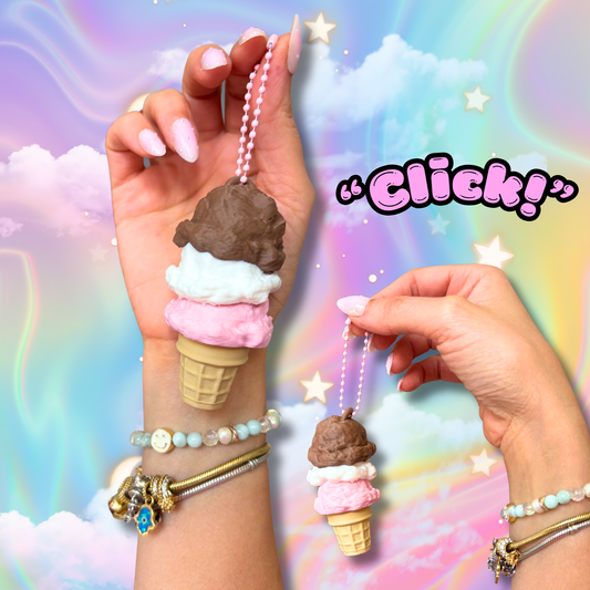 Neapolitan Ice Cream Scoops Fidget Clicker: Anxiety Stress Relief Toy (3" Length)