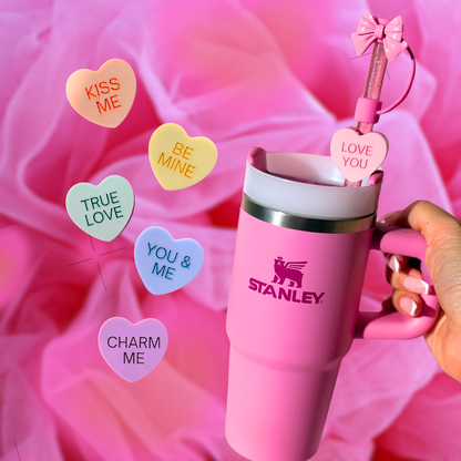 Valentines Love Day Candy Hearts Tumbler Straw Toppers