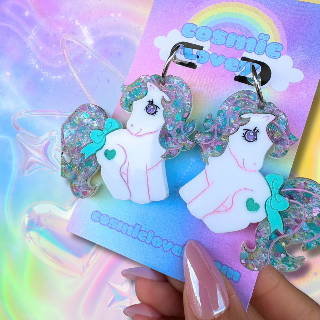 Pastel Rainbow Confetti Magic Pony Acrylic Earrings: 90s Funky Nostalgia Jewelry Earrings & More