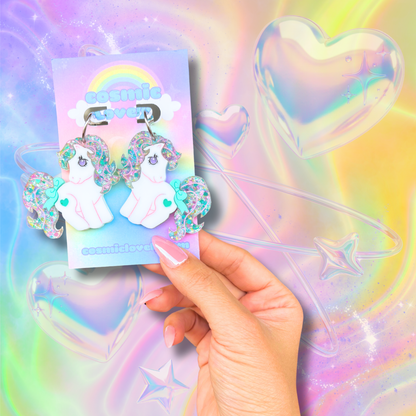 Pastel Rainbow Confetti Magic Pony Acrylic Earrings: 90s Funky Nostalgia Jewelry Earrings & More