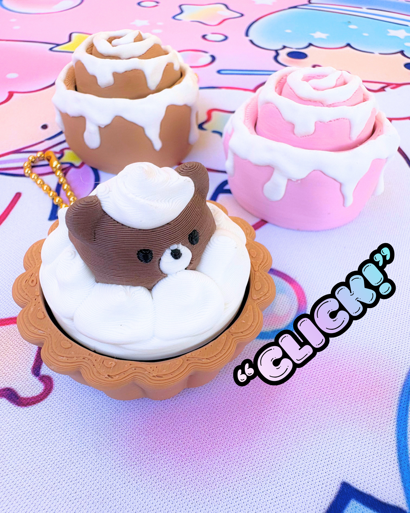 Sweet Treat Kawaii Teddy Bear Pie Tart Fidget Clicker : Satisfying Fidget Toys