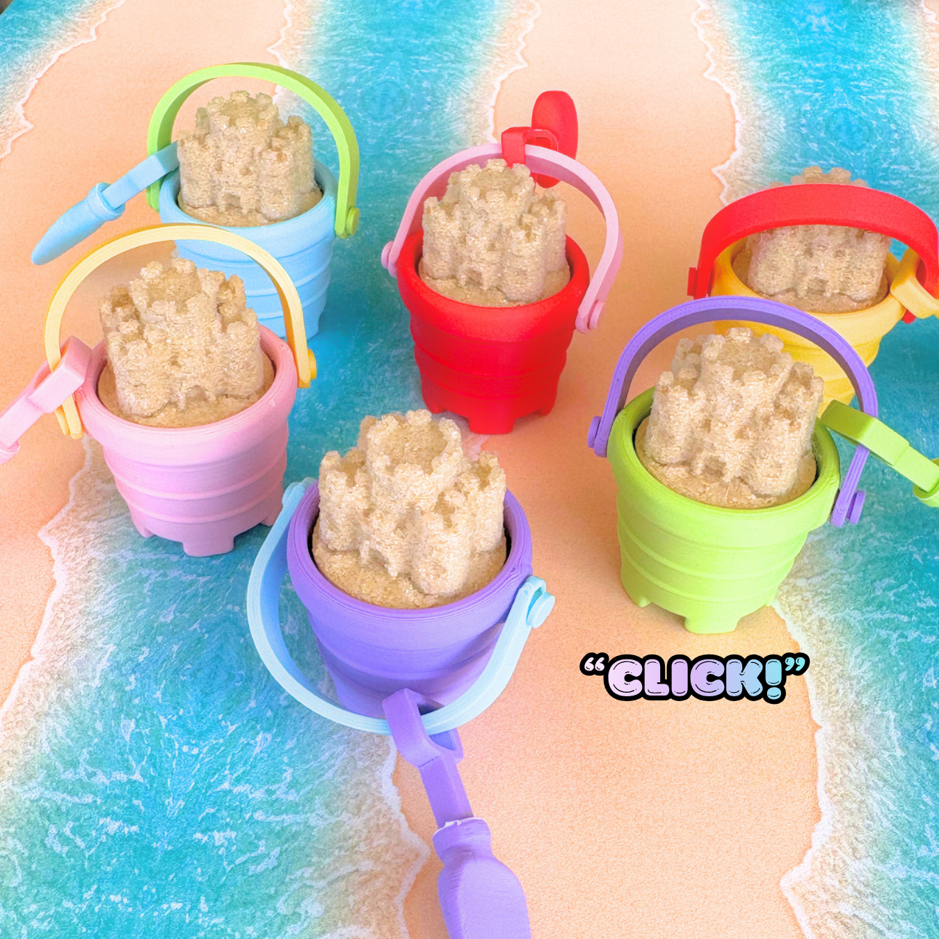 Sandcastle Bucket with Shovel Summer Fidget Clicker : Satisfying Fidget Toys